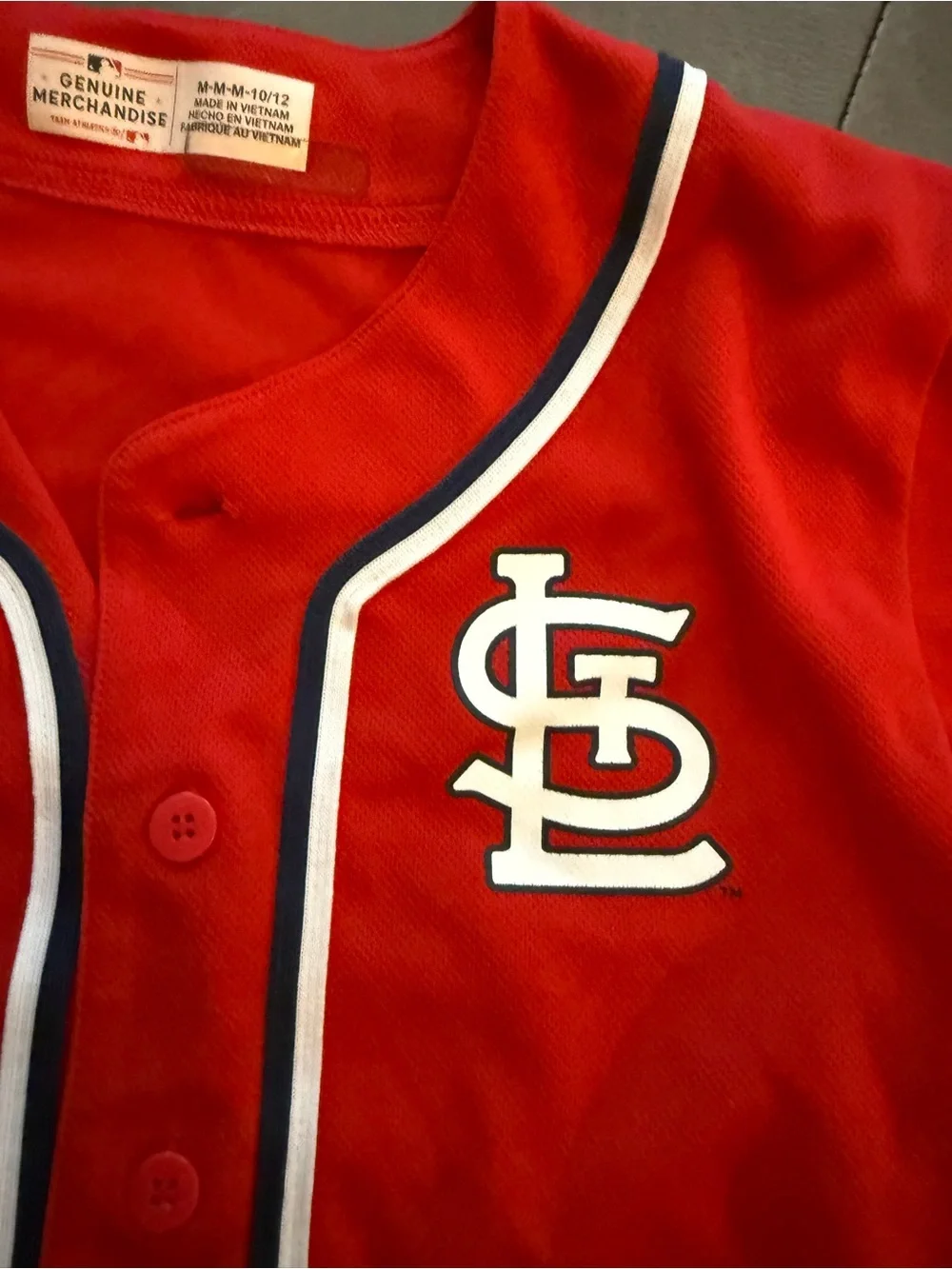Kids Red Baseball Jersey with Stitched Team Crest - kids size 10 12